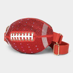 Red Rhinestone Bling Football Gameday Red Crossbody Stadium Bag Handbag NEW